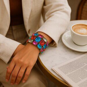 Multi Color Faceted Lucite Gem Stud Wide stretch Bracelet